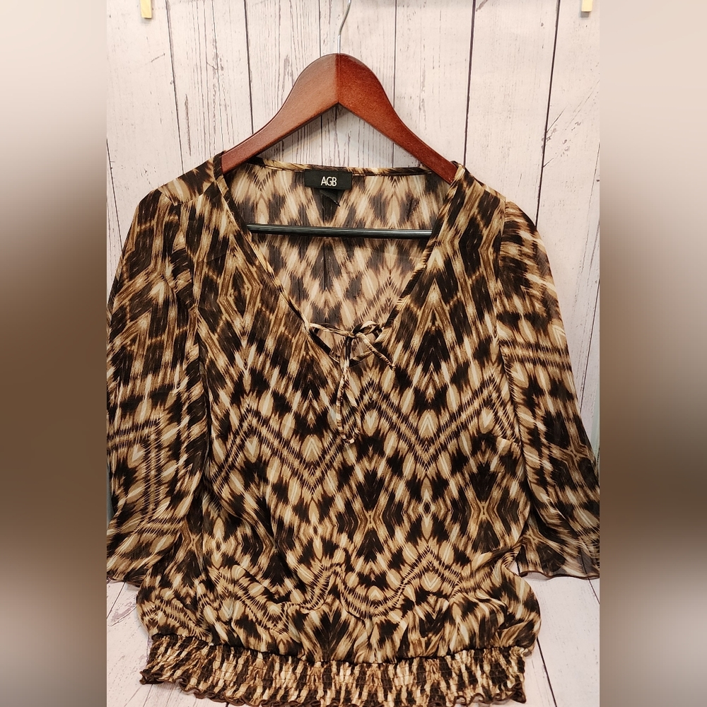 AGB Animal Print Peasant Blouse - Large